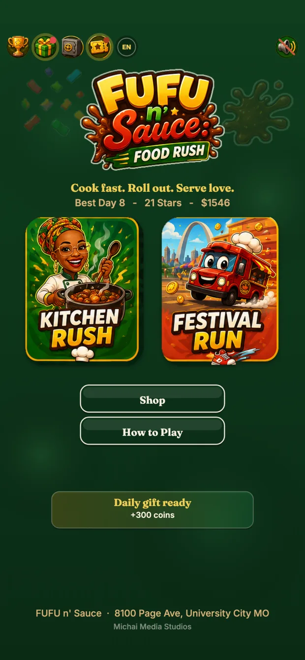 FUFU n' Sauce Food Rush title screen on iPhone