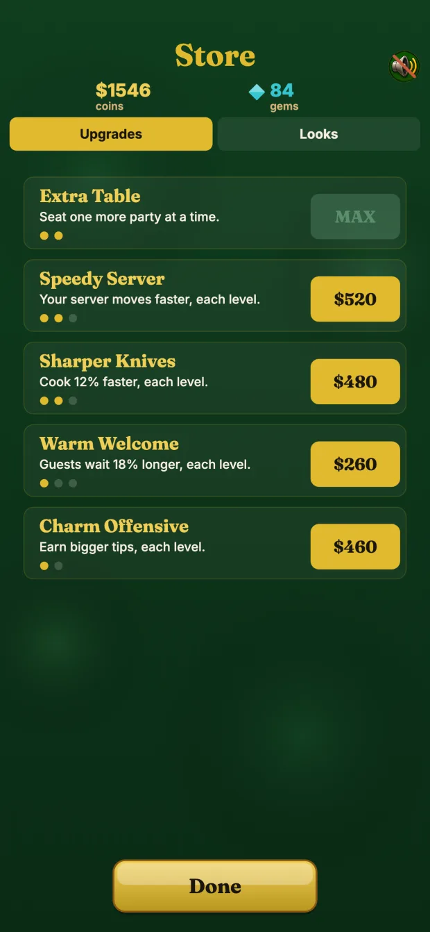 Food Rush in-game shop